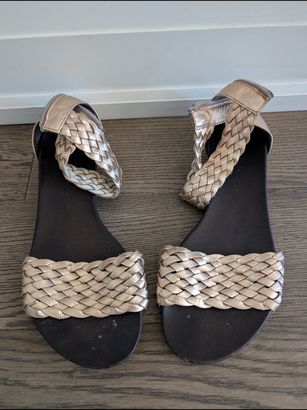 Browns Metallic Braided Ankle-Strap Women's Sandals - Gold